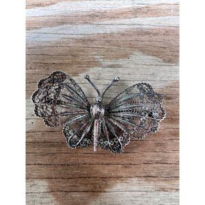 Antique Sterling Silver Filigree Butterfly Brooch 9.87g